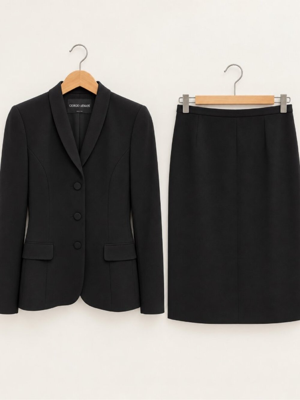 Giorgio Armani Black Wool Skirt Suit Set — Blazer & Skirt — Size 8